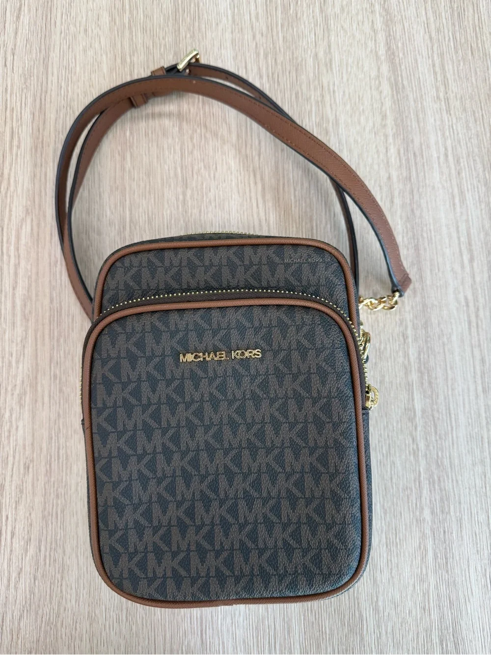 Michael Kors Brown Logo Monogram Crossbody Bag